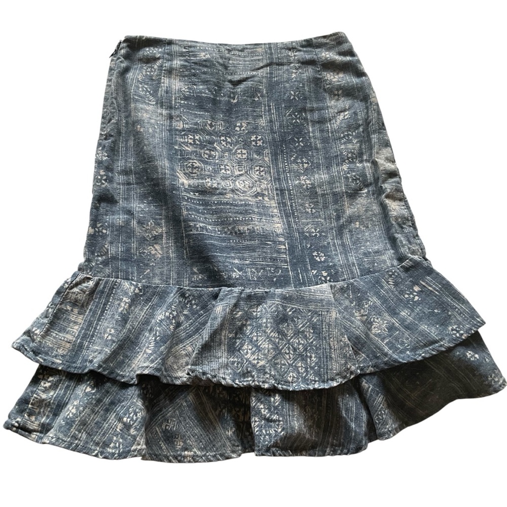LRL Lauren Jeans Co. Ralph Lauren Skirt Indigo Linen Blend Ruffle Tiered Size 2 - Picture 2 of 9